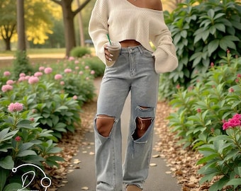 Textured V-Neck Top - Loose Women’s Pullover - Versatile Everyday Essential - Designer Women’s Clothing