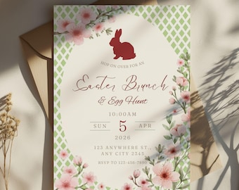 Easter Egg Hunt and Brunch Invitation, Easter Brunch Party Invitation, Floral Spring,Instant Download, Editable Canva