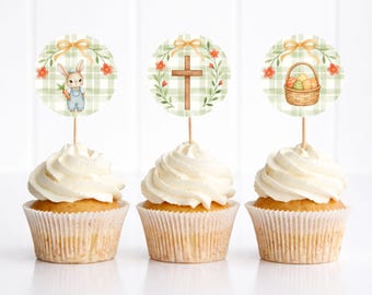 Easter Cupcake Toppers Printable – Bunny Cupcake Toppers – Easter Party Decorations – Egg Hunt Cupcake Picks – Instant Download