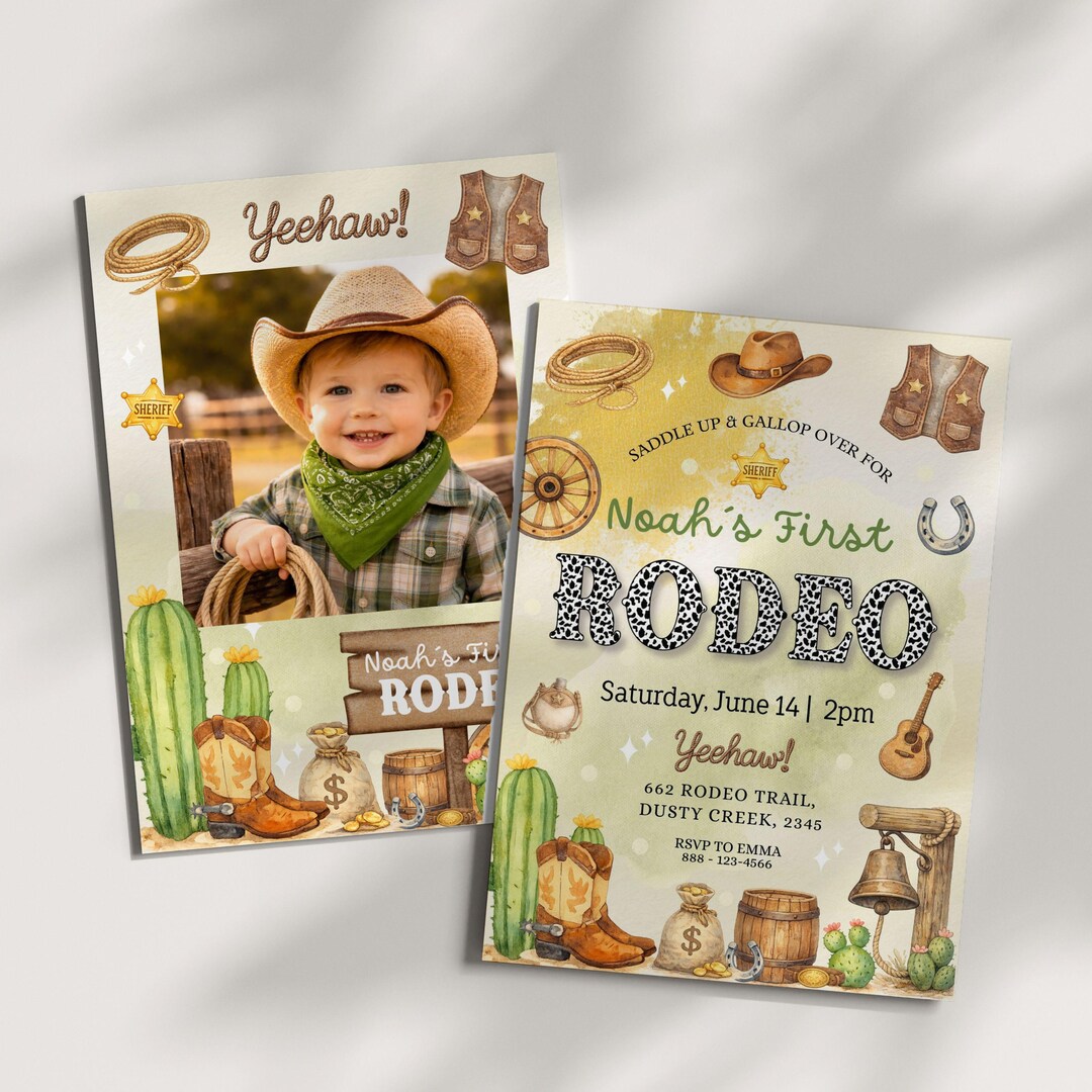 Editable First Rodeo Birthday Invitation, Rodeo 1st Birthday Invitation ...