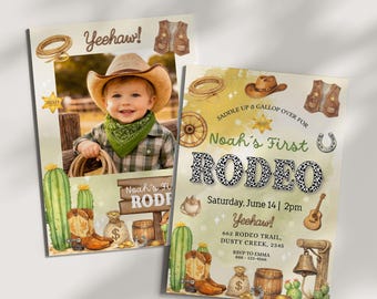 Editable First Rodeo Birthday Invitation, Rodeo 1st Birthday Invitation, Wild West Birthday Invite, Cowboy Birthday Invitation, Canva