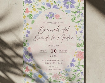 Invitación Brunch Día de la Madre Editable en Canva / Plantilla Floral Moderna / Invitación Digital
