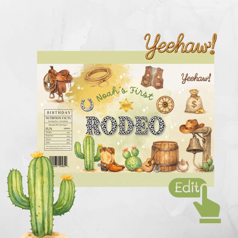 Editable First Rodeo Chip Bag Label, Rodeo Chip Bag Wrapper, Rodeo ...