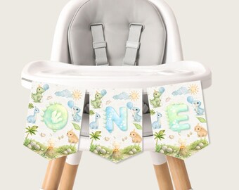 Dinosaur 1st Birthday High Chair Banner, Baby Dino Decor (PDF Printable