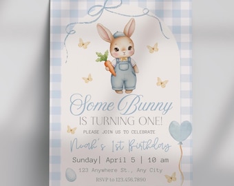 Bunny 1st Birthday Invitation, Some Bunny Is Turning One (Digital Download)
