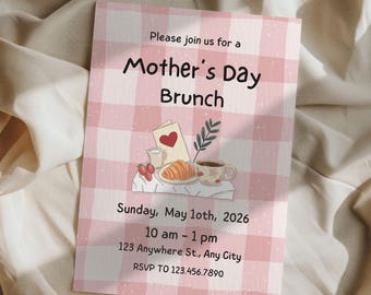 Plantilla de invitación para brunch del Día de la Madre, invitación editable para fiestas (descarga digital)