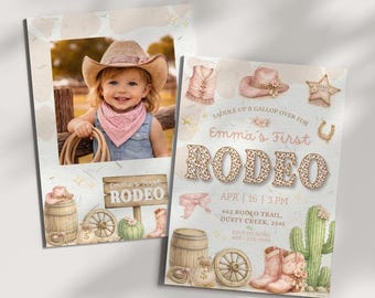 Girl's First Rodeo Birthday Invitation, Editable Cowgirl Party (Digital Download, )