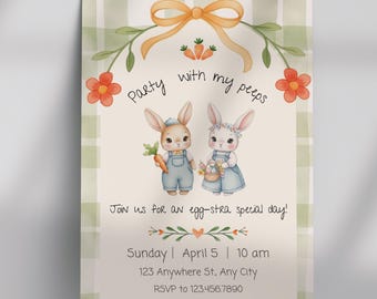 Easter Egg Hunt Invitation, Pastel Bunnies Party Invite (Digital Download)