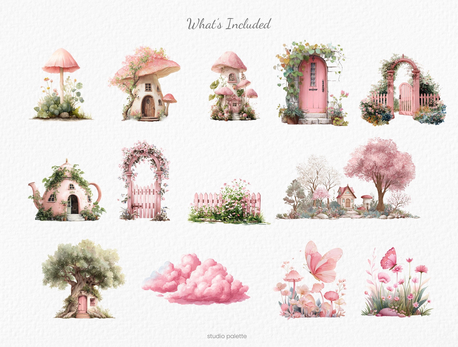 Pink Fairy Garden Clipart Watercolor Fairy Forest Magical Garden PNG ...