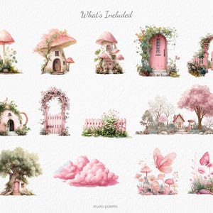 Pink Fairy Garden Clipart Watercolor Fairy Forest Magical Garden PNG ...