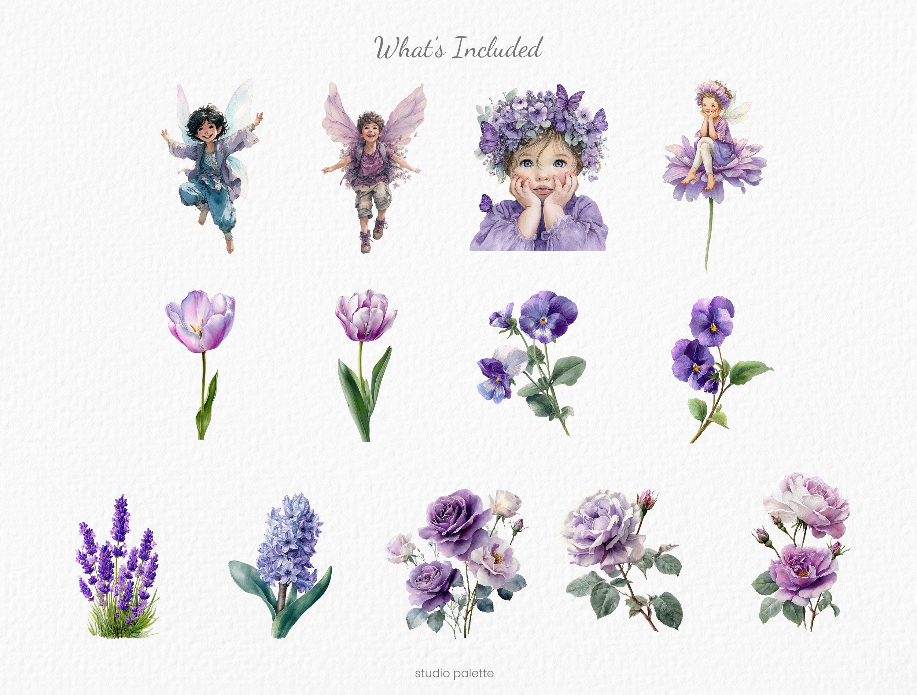 Purple Fairy Garden Clipart Watercolor Fairy Forest Magical Garden PNG ...