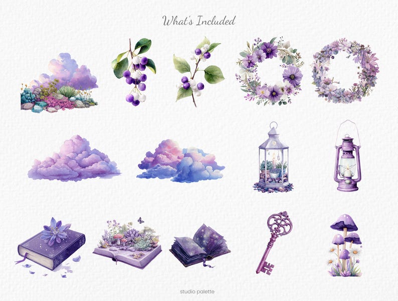 Purple Fairy Garden Clipart Watercolor Fairy Forest Magical Garden PNG ...