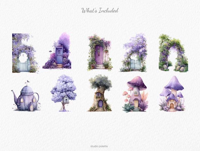 Purple Fairy Garden Clipart Watercolor Fairy Forest Magical Garden PNG ...