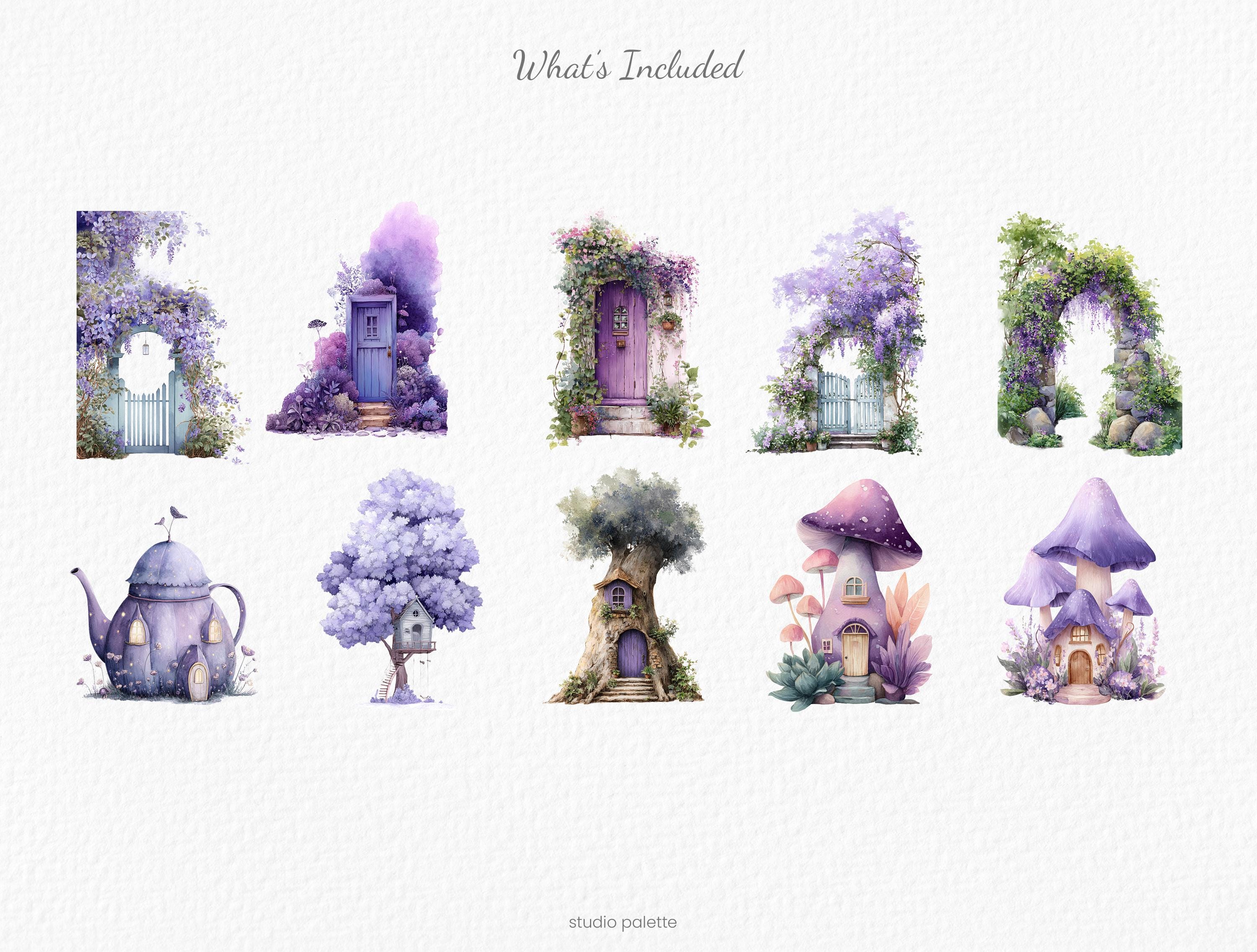 Purple Fairy Garden Clipart Watercolor Fairy Forest Magical Garden PNG ...
