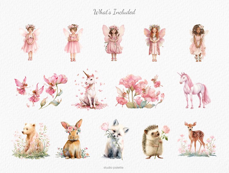 Pink Fairy Garden Clipart Watercolor Fairy Forest Magical Garden PNG ...