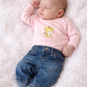 Baby Outfit (6-9 Months) Jean Joggers, long sleeve Tiger Bodysuit: Can be personalized