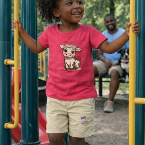 Toddler Girl Outfit: 3T Pink Tee & Cow Applique Shorts