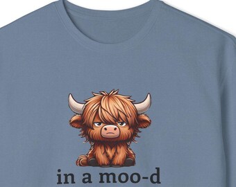 Sudadera con estampado de vaca de las Tierras Altas y cuello redondo con frase divertida