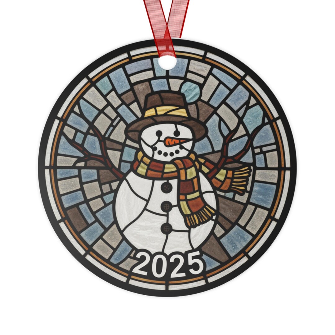 Snowman Stained Glass Style 2025 Metal Ornament | Round Holiday ...
