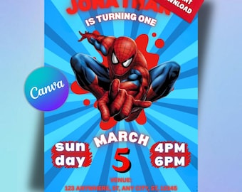 Spiderman Birthday Invitation, Comic Style Superhero Kids Party Invite (Digital Download)