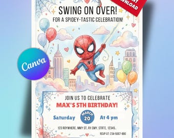 Spidey Birthday Invitation | Editable Superhero Party Invite | Kids Birthday Canva Template | Instant Digital Download