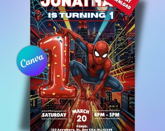 Editable Spider-Man Birthday Invite | Superhero Party Invitation Template | Kids Birthday Canva Template | Instant Download