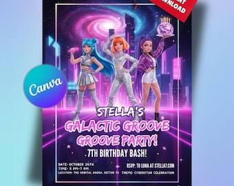 Kpop Anime Birthday Invitation, Editable Canva Template, Digital Download, Kids Party Invite, Printable Birthday Card