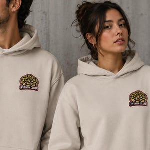 Embroidered Python Club Hoodie, Royal Python Pullover, Snake Keeper Gift, Reptile Hoodie, Terrarium Streetwear Unisex