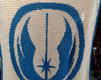 Jedi Emblem Crochet Throw Blanket Blue