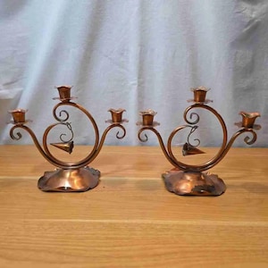 VINTAGE GREGORIAN SOLID Copper  Candelabra Candle Holder Unpolished Made Usa