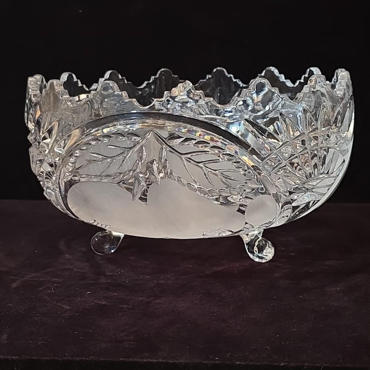 Vintage French Tazza Etched Crystal Fruit Bowl With Feet- Rare - Etsy