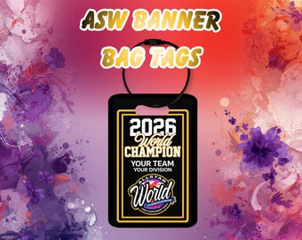 Etiqueta para bolso All-Star World Banner / Etiquetas personalizadas para equipaje de porristas / Regalos para competencias de porristas ASW / Etiqueta para bolso de porristas / Regalo para el equipo de porristas 2026