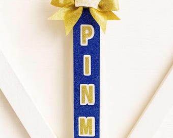 Glitter Cheerleading “Pin Me” Ribbon | Cheer Competition Ribbon with Bow | Cheer Team Gift | Cheer Comp Accessory