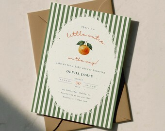 A Little Cutie is On the Way Baby Shower Invite, Orange Baby Shower Invitation, Little Cutie Baby Shower Invite (Editable Template) B21