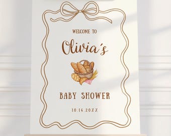 Välkomstskylt för babyshower med bulle i ugnen, babyshowerskylt med bulle i ugnen (redigerbar mall) B11