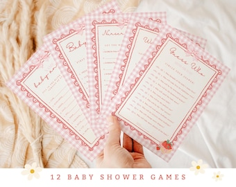 Berry Sweet Baby Bingo, Shower Games Bundle, Strawberry Baby Shower Theme (Editable Template) B09