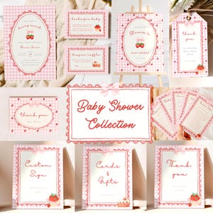 Colección completa de baby shower con temática de bayas, paquete de baby shower con temática de bayas, baby shower con temática de fresas (plantillas editables) B09
