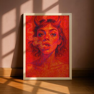 Devil Horned Woman Portrait – Edgy Red Statement Art (Digital Download)