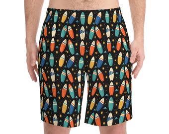 Pantalones cortos de playa con estampado de tabla de surf de colores / Bañador estampado AOP