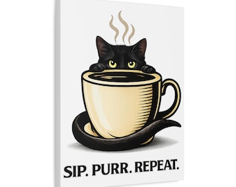 Schwarze Katze Leinwand | Sip Purr wiederholen Küchenkunst