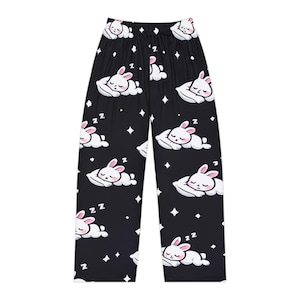 Spodnie piżamowe z wzorem śpiącego króliczka | Czarna chmura śpiącego króliczka zdjęcie 1