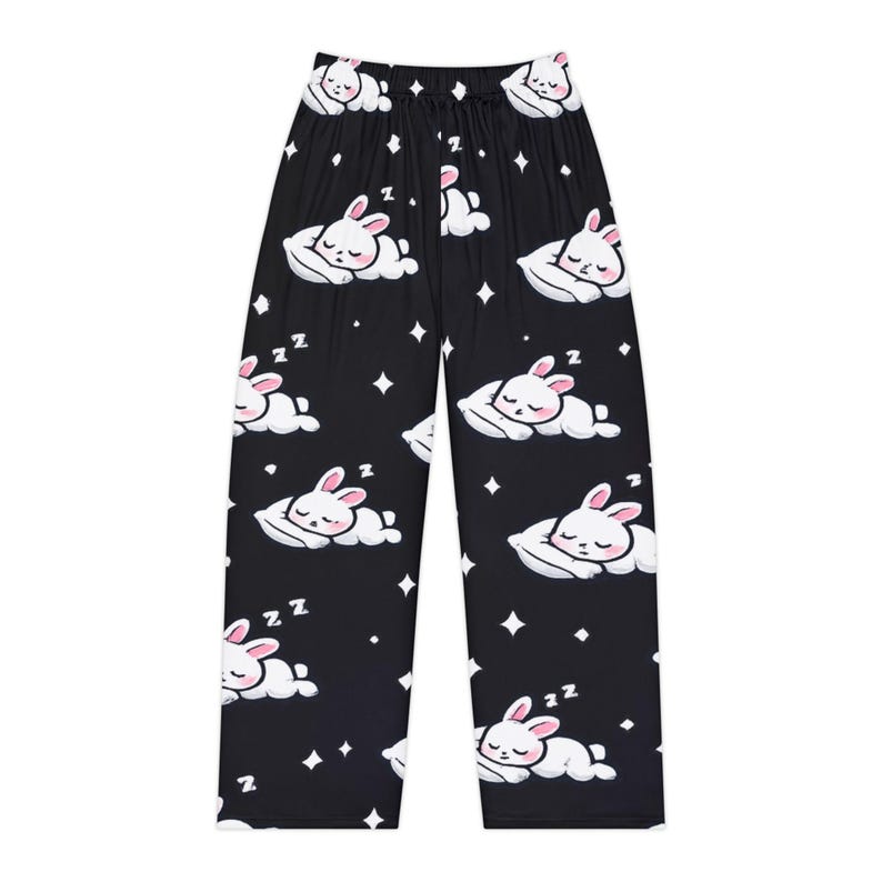 Spodnie piżamowe z wzorem śpiącego króliczka | Czarna chmura śpiącego króliczka zdjęcie 1