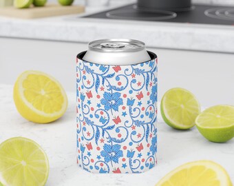 Blue Floral Swirl Can Cooler | Patterned Can Cooler