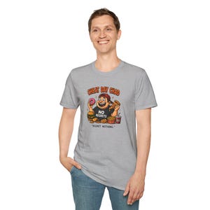 Cheat Day Chad No Regrets T-Shirt | Funny Food Cartoon, Donut Burger Fries