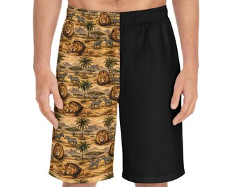 Bañador con estampado de león de safari / Sabana tropical AOP