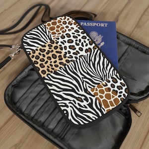 Djurmönstrad Patchwork Passportplånbok | Zebra Leopard Giraff Resor