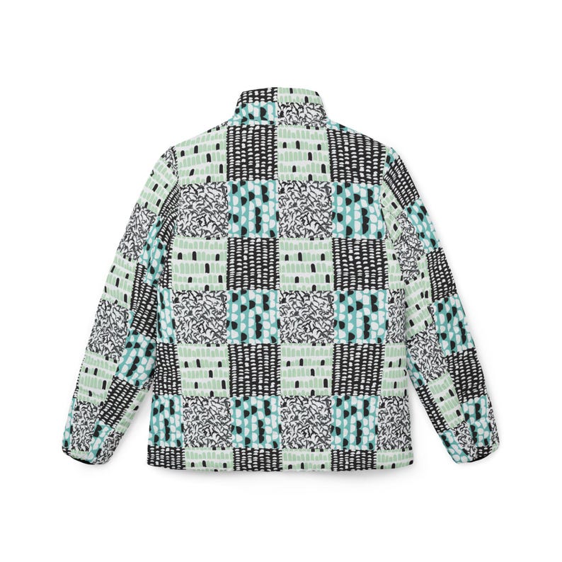 Mint Gray Patchwork Pattern Puffer Jacket image 6
