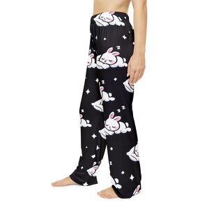 Spodnie piżamowe z wzorem śpiącego króliczka | Czarna chmura śpiącego króliczka zdjęcie 5