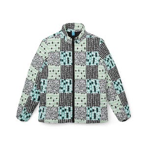 Mint Gray Patchwork Pattern Puffer Jacket image 5