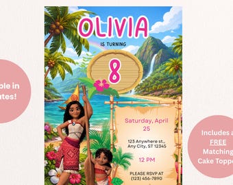 Moana Birthday Invitation, Editable Canva Template, Hawaiian Ocean Theme Party Invite, Printable and Phone Invite, Instant Digital Download